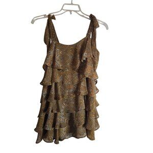 Show Me Your Mumu Rowen Ruffle Dress Size S Golden Paisley 100% Polyester Boho